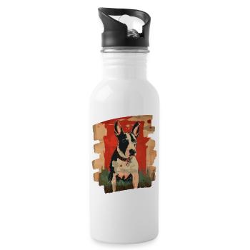 Bullterrier Kampfhund Hunderasse - Trinkflasche mit integriertem Trinkhalm - Weiß - Rechts