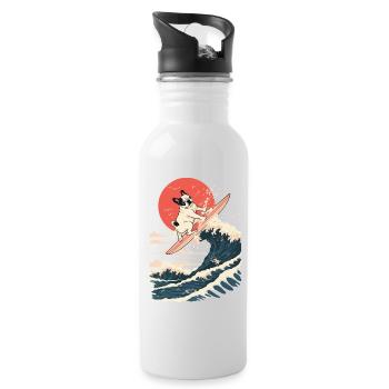 French Bulldog Animal Japanese Surfing Beach Wave - Water bottle with straw - white - Right