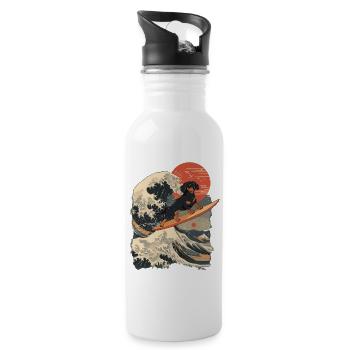 Dachshund Dog Animal Japanese Surfing Beach Wave - Water bottle with straw - white - Right