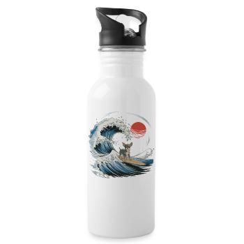 Chihuahua Dog Animal Japanese Surfing Beach Wave - Water bottle with straw - white - Right