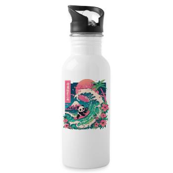 Panda Bear Animal Japanese Surfing Beach Wave - Water bottle with straw - white - Right