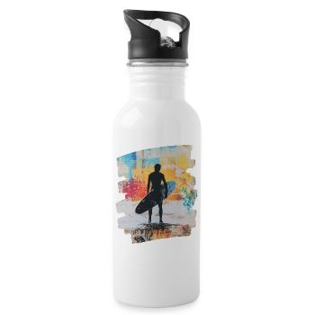 Surfer Surfen Surfbrett Surfing - Trinkflasche mit integriertem Trinkhalm - Weiß - Rechts
