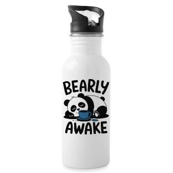 Sleepy Panda Bearly Awake Coffee Humor - Water bottle with straw - white - Right