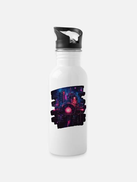 Cyberpunk Cyborg - Trinkflasche mit integriertem Trinkhalm - Weiß