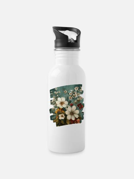 Frühling Frühlingsanfang Blume Blumen - Trinkflasche mit integriertem Trinkhalm - Weiß