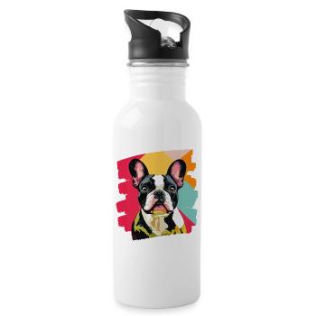 Bouledogue français Frenchie - Gourde avec paille intégrée - blanc - Droite