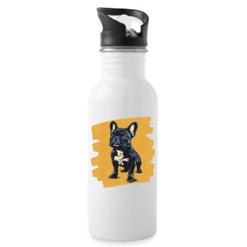 Bouledogue français Frenchie - Gourde avec paille intégrée - blanc - Droite