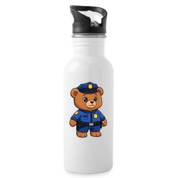 Teddy Bear Policeman - Water bottle with straw - white - Right