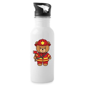 Teddy Bear Firefighter - Water bottle with straw - white - Right