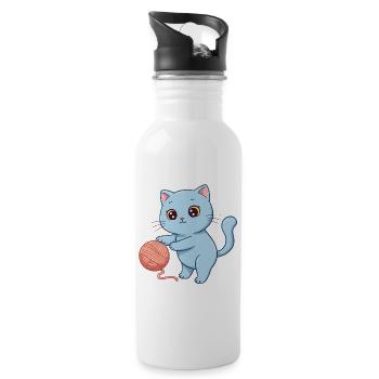 Tier Cartoon Kinderkatze - Trinkflasche mit integriertem Trinkhalm - Weiß - Rechts