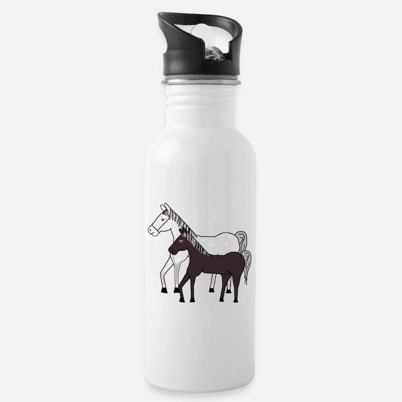 Pferd Pferde Pony - Trinkflasche mit integriertem Trinkhalm - Weiß