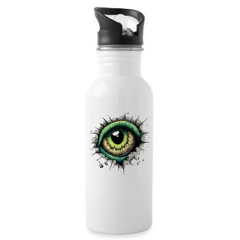 Monster eye peeking through the hole in the wall - Water bottle with straw - white - Right