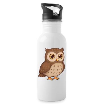 Animal Dessin Animé Hibou - Gourde avec paille intégrée - blanc - Droite