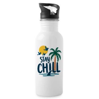 Stay Chill Tropische Entspannung Sommer Urlaub - Trinkflasche mit integriertem Trinkhalm - Weiß - Rechts