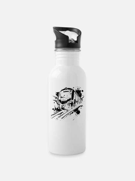 Eisenbahn Farbklecks - Trinkflasche mit integriertem Trinkhalm - Weiß