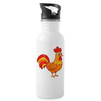 Animal Cartoon Rooster - Water bottle with straw - white - Right