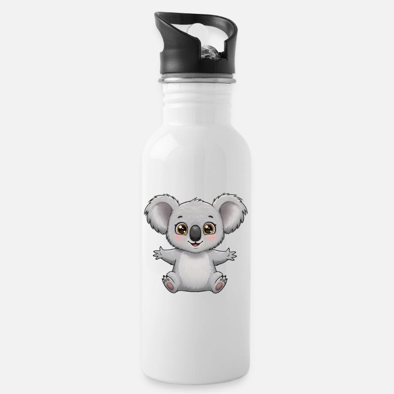 Tier Cartoon Koala - Trinkflasche mit integriertem Trinkhalm - Weiß