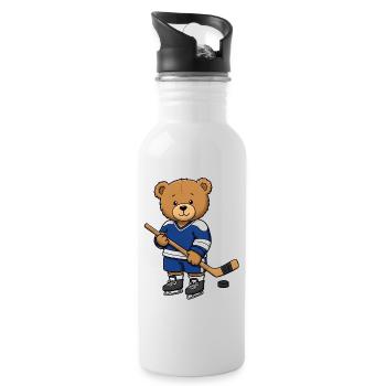 Teddybär Eishockeyspieler - Trinkflasche mit integriertem Trinkhalm - Weiß - Rechts