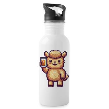 Alpaka Llama Pixel Bier - Trinkflasche mit integriertem Trinkhalm - Weiß - Rechts