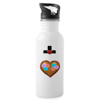 Kreuz Kreuze Herz Herzen Religion Jesus - Trinkflasche mit integriertem Trinkhalm - Weiß - Rechts