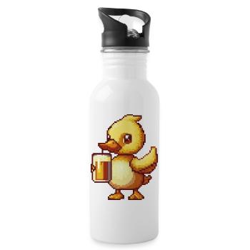 Ente Pixel Bier - Trinkflasche mit integriertem Trinkhalm - Weiß - Rechts