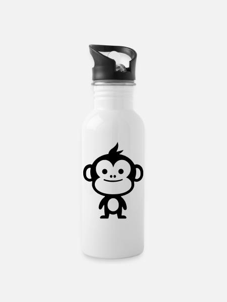 Simple Monkey - Water bottle with straw - white