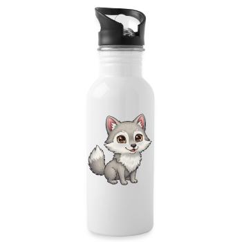 Animal Cartoon Wolf - Water bottle with straw - white - Right
