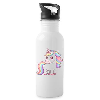 Animal Cartoon Unicorn - Water bottle with straw - white - Right