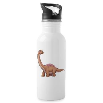 Dino Cartoon Apatosaurus - Trinkflasche mit integriertem Trinkhalm - Weiß - Rechts