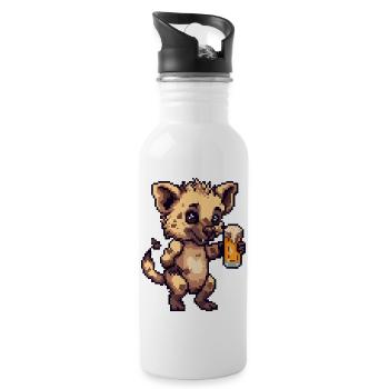 Hyäne Pixel Bier - Trinkflasche mit integriertem Trinkhalm - Weiß - Rechts