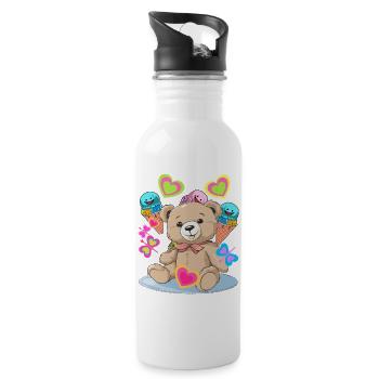 Glace Teddy Anniversaire Coeur Coeurs Enfant Enfants Bébé - Gourde avec paille intégrée - blanc - Droite