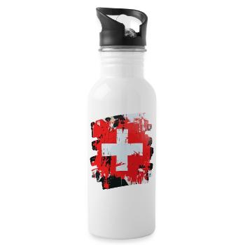 Schweizer Flagge Schweiz - Trinkflasche mit integriertem Trinkhalm - Weiß - Rechts