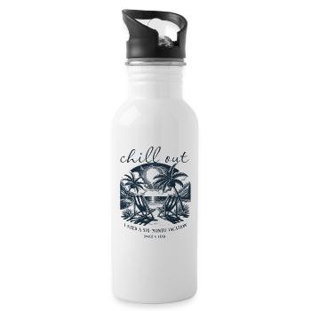 Chill Out - Sechs Monate Urlaub, zweimal im Jahr - Trinkflasche mit integriertem Trinkhalm - Weiß - Rechts