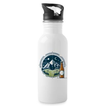 Paysage de montagne nocturne avec bouteille de bière - Gourde avec paille intégrée - blanc - Droite