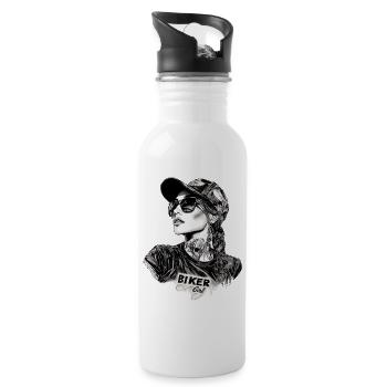 Biker Girl Geburtstag Motorrad Motorcycle Bikerin - Trinkflasche mit integriertem Trinkhalm - Weiß - Rechts