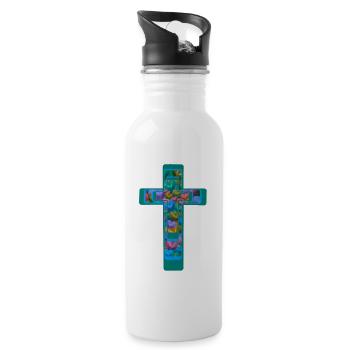 Crucifix Cross Crosses Hearts - Water bottle with straw - white - Right