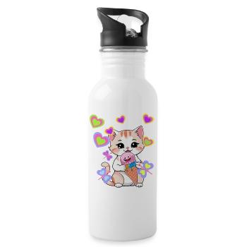 Kind Kinder Kleinkinder Baby Katze Katzen Eiskrem - Trinkflasche mit integriertem Trinkhalm - Weiß - Rechts