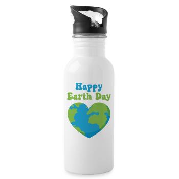 Happy Earth Day - Water bottle with straw - white - Right