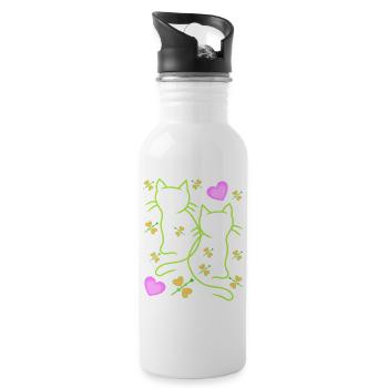 Frühling Katzen Herz Katzen Kinder Kind Baby - Trinkflasche mit integriertem Trinkhalm - Weiß - Rechts