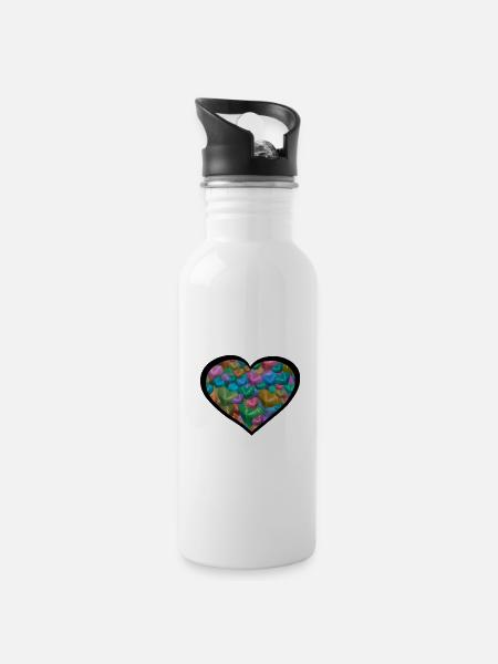 Heart Hearts Colorful - Water bottle with straw - white