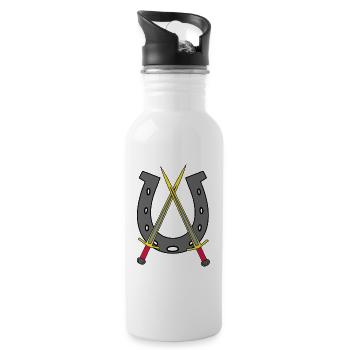 Mittelalter Ritter Schwerter Hufeisen - Trinkflasche mit integriertem Trinkhalm - Weiß - Rechts