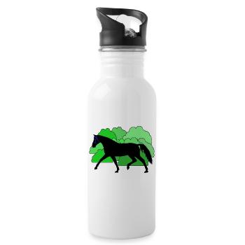 Pferd Pferde Rappe - Trinkflasche mit integriertem Trinkhalm - Weiß - Rechts