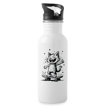 Skateboarder Skater Cat Skateboard Skating - Water bottle with straw - white - Right