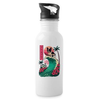 French Bulldog Dog Animal Japanese Surfing Flower - Water bottle with straw - white - Right