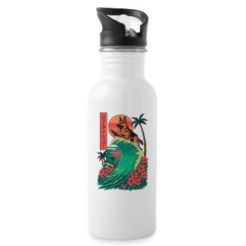 German Shepherd Dog Animal Japanese Surfing Flower - Water bottle with straw - white - Right