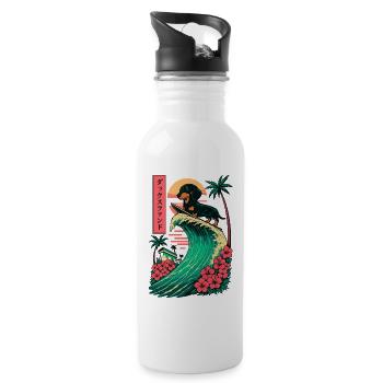 Dachshund Sausage Dog Wiener Japanese Surfing - Water bottle with straw - white - Right