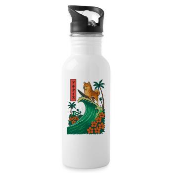 Akita Inu Dog Animal Japanese Surfing Flower - Water bottle with straw - white - Right