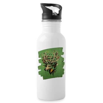 Deer with antlers - Water bottle with straw - white - Right