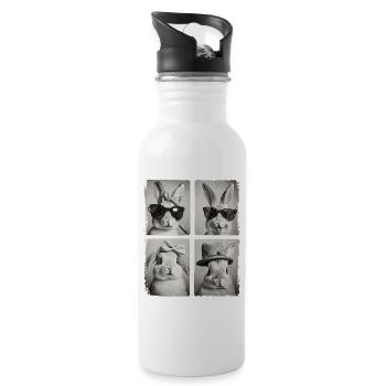 Lustiges süßes Kaninchen Hase Tier Photobooth Selfie - Trinkflasche mit integriertem Trinkhalm - Weiß - Rechts