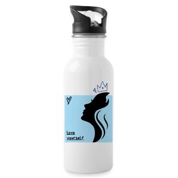 Love Yourself simple blue graphics - Water bottle with straw - white - Right